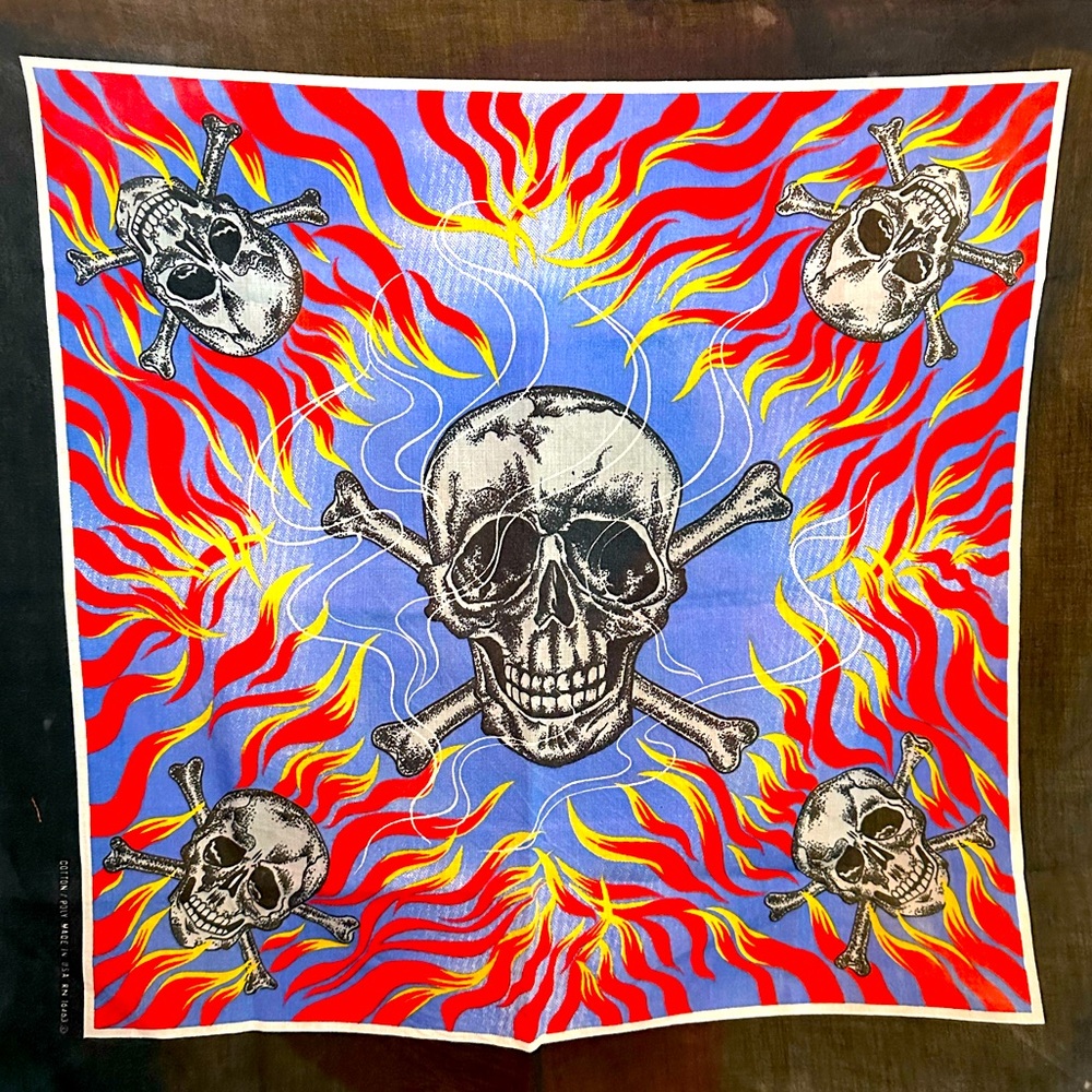 Vintage USA Skull and Fire Bandana